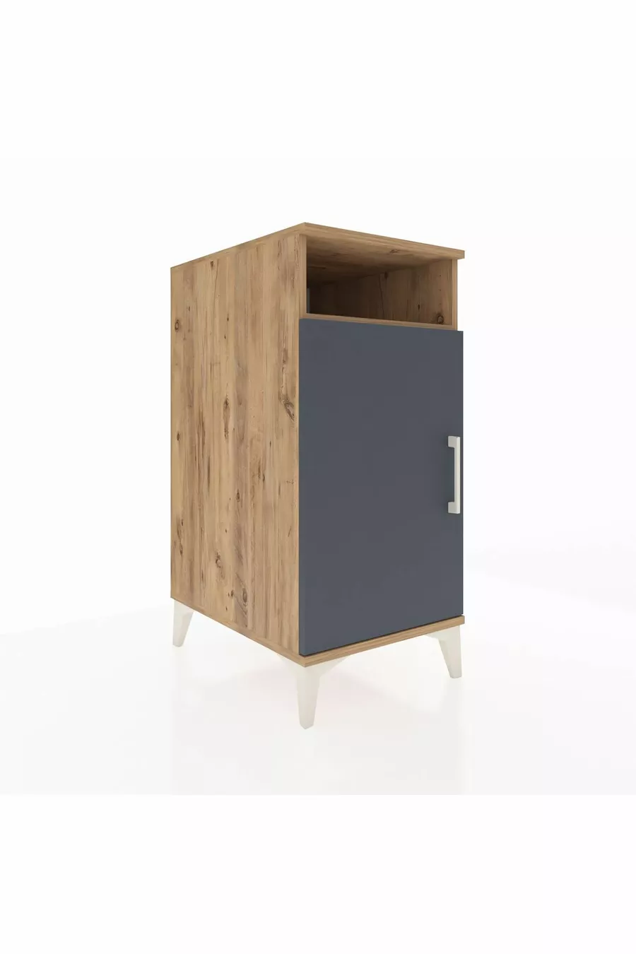 Table de chevet Kronos à 3 étagères avec 1 porte, pin-anthracite