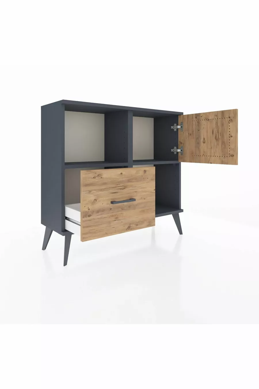Commode Arges 2 étagères, 1 tiroir, 1 porte, Anthracite-Pin
