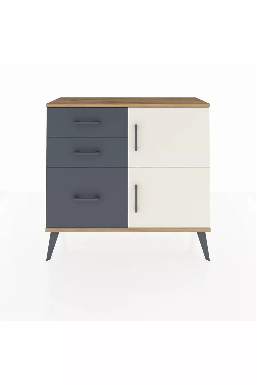 Commode Arges à une étagère, 3 tiroirs et 2 portes, Pin-Pierre de lune/Anthracite