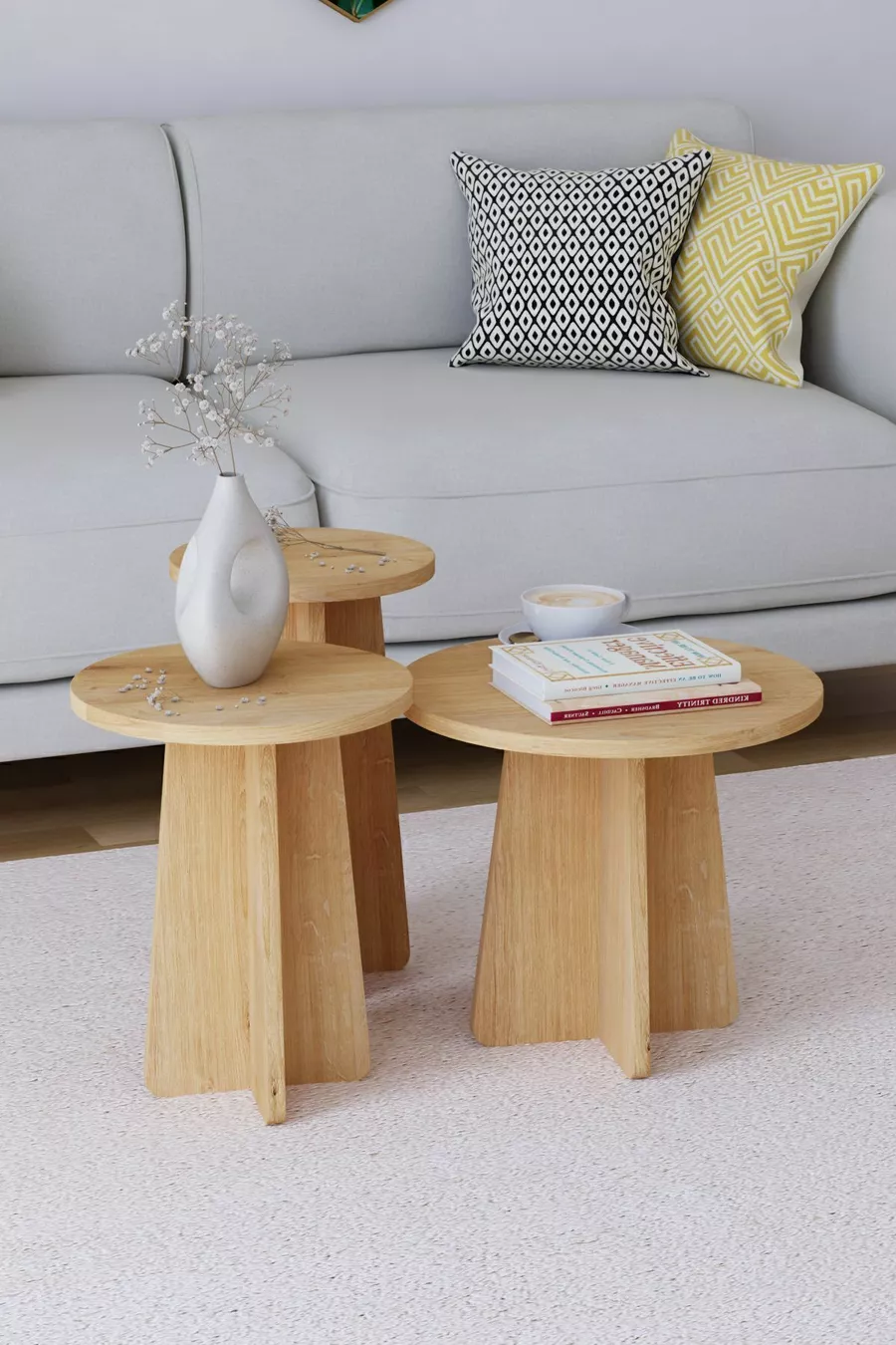 Table gigogne 3 pièces Mantar style scandinave - Chêne saphir
