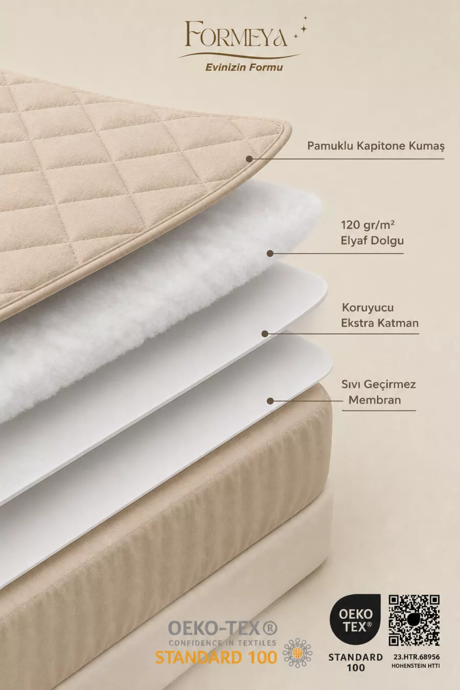 Protection de matelas matelassée Premium Beige % coton, ajustée, bord complet, imperméable à l'eau, toutes tailles