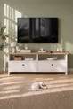 Meuble TV 2 Portes Unité TV Table TV  x  Cm Santorin Saphir Chêne Blanc