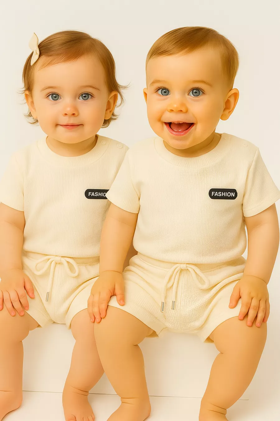 Ensemble d'été Waffle Fashion avec short 6 mois - 3 ans Beige clair