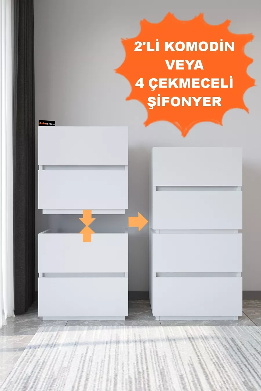  Commode Blanche Brevetée à 4 Tiroirs Galata Chambre à Coucher Chambre de Bébé Table de Nuit