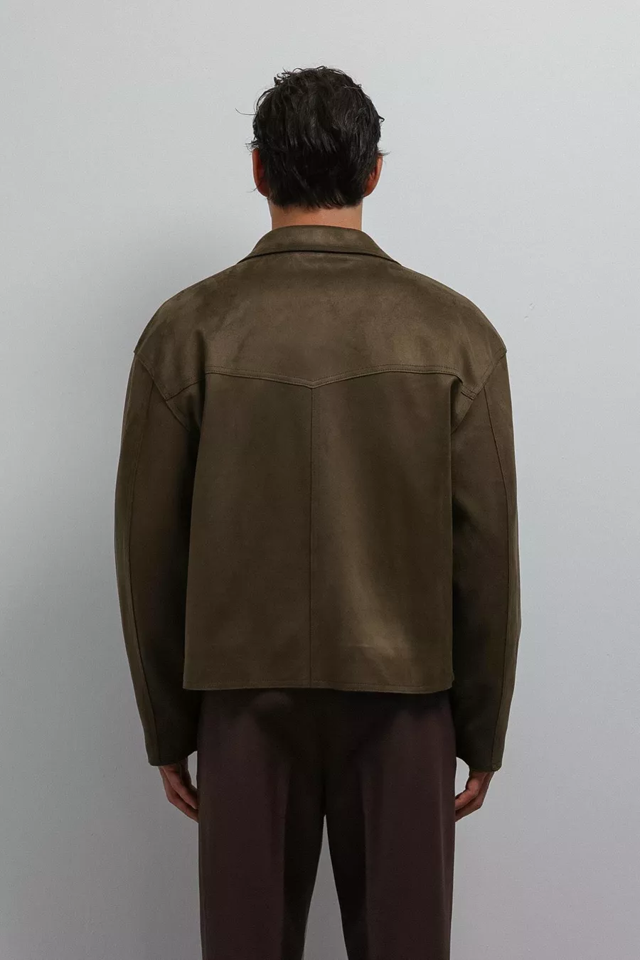 Veste pour homme en suédine synthétique kaki avec fermeture éclair