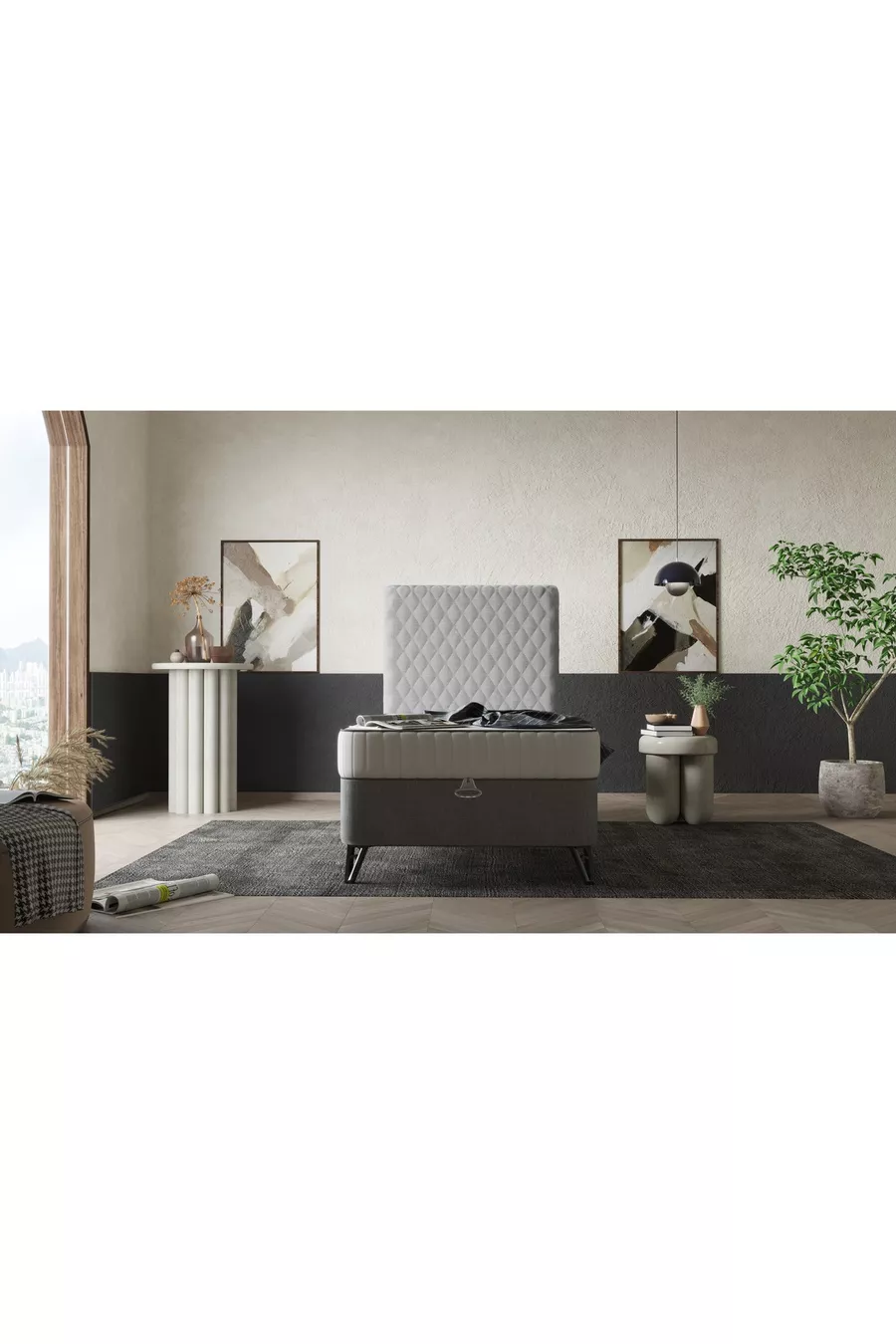 Ensemble de lit orthopédique de luxe avec sommier et tête de lit - Anthracite