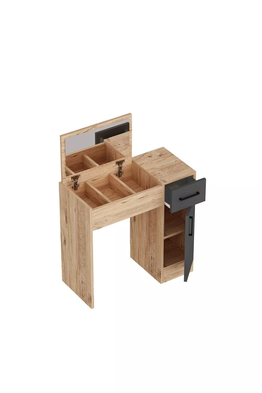Coiffeuse Miroir en Anthracite Pin Atlantique Perle – Avec Tiroirs, Armoire & Design Élégant