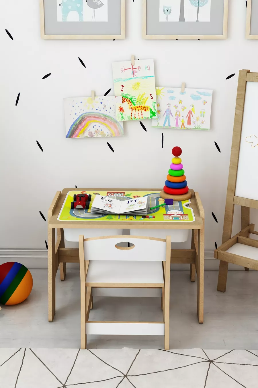 Ensemble table et chaises d'activité en bois Montessori