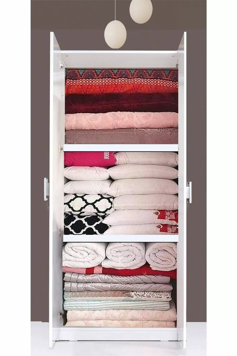 Plus  Stella Armoire à 2 Portes avec Étagères pour Couette et Lit - Blanc Brillant