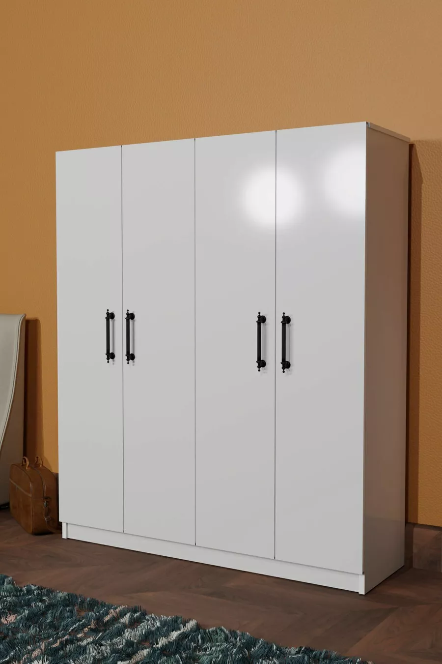 Placard  ARENA BLANC, 4 PORTES, 2 BARRES DE CINTRES, 6 ÉTAGÈRES