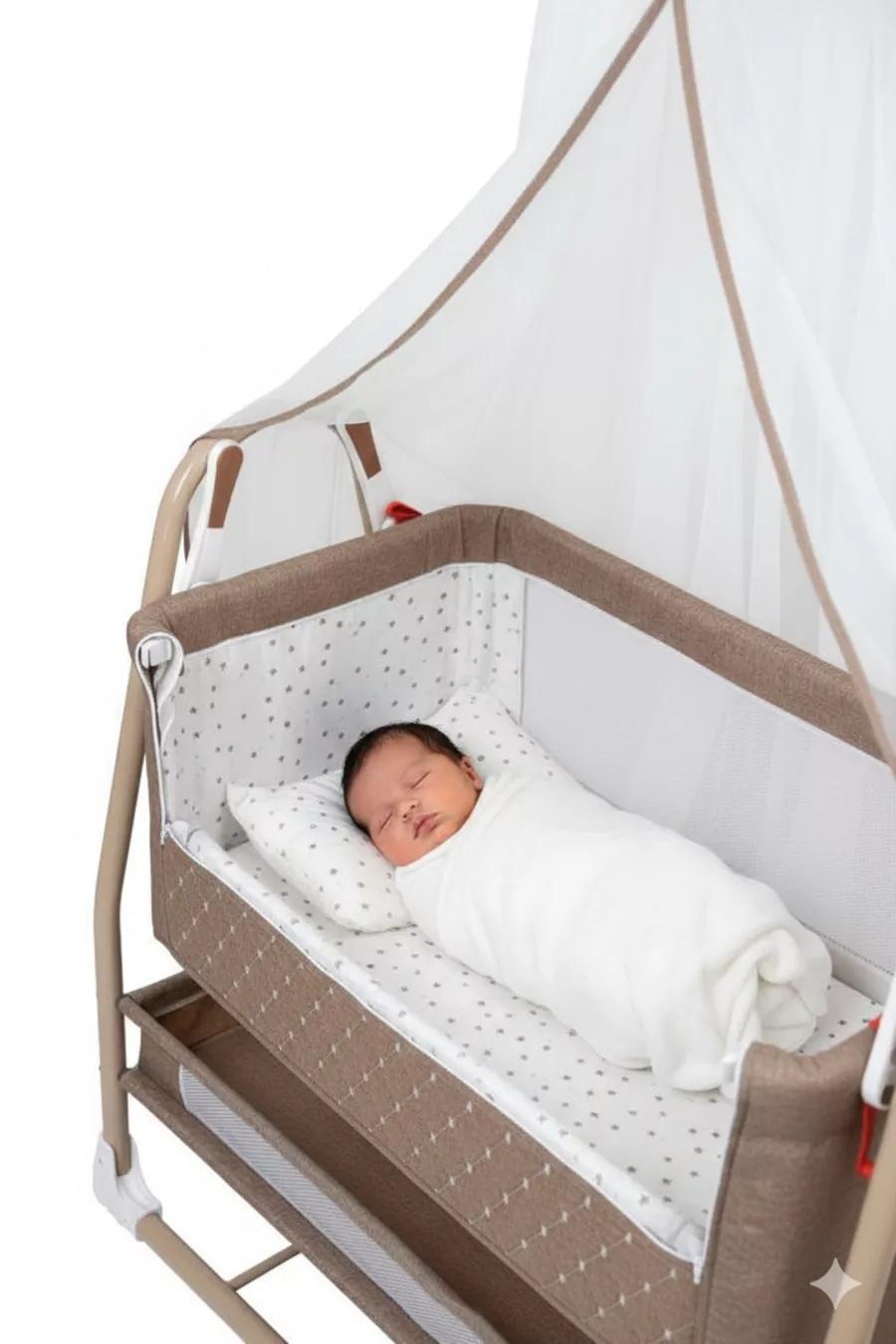 Berceau Royal Anne à Côté avec Tulle, Berceau Panier, Berceau Bascule pour Bébé, Berceau à Côté de la Maman