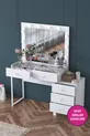 Rani Coiffeuse de Coulisses avec Miroir Illuminé Hollywood, 5 Tiroirs, Organisateur de Bijoux, Blanc