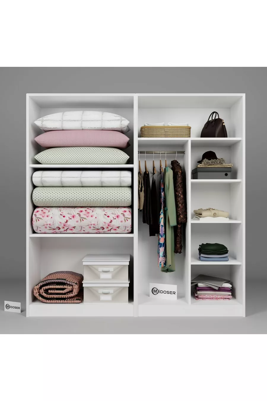 Ensemble d'armoire et d'étagère Lucas 4 portes 8 étagères - Blanc mat