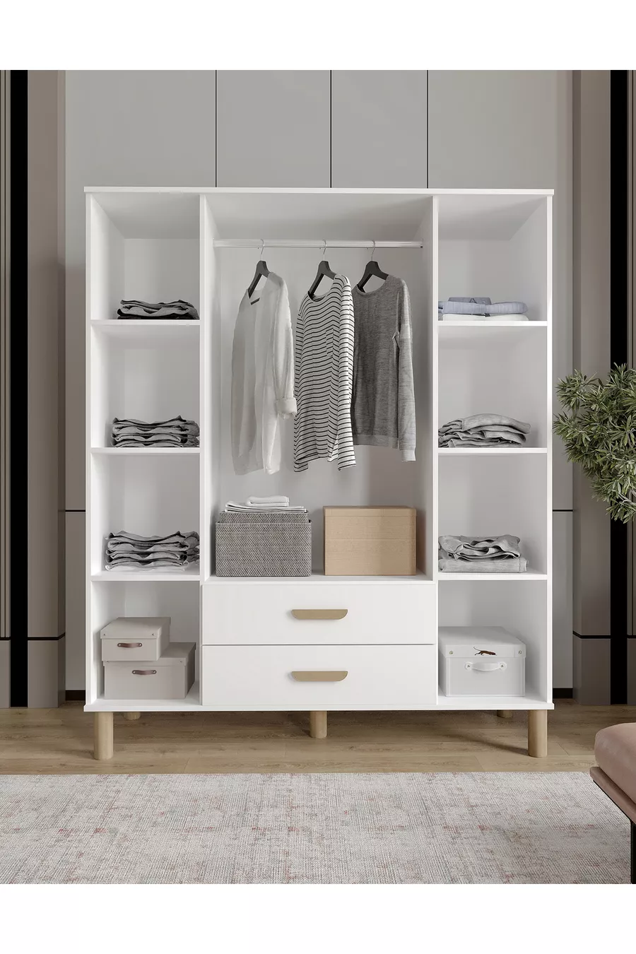 Armoire Güneş blanche en MDF avec 4 portes et 2 tiroirs