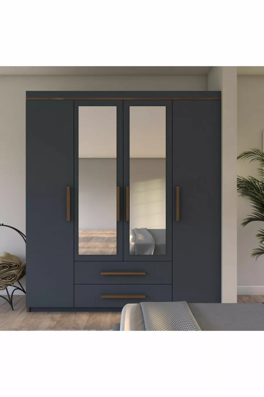 Gm  Nisa Deluxe Armoire 4 portes 2 tiroirs avec miroir