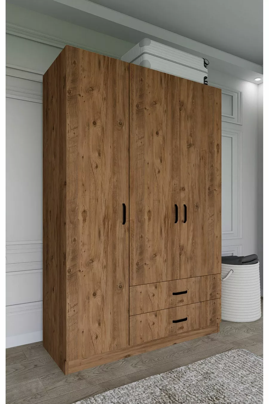 Armoire Yaman Çam à 3 portes et 2 tiroirs - Garde-robe