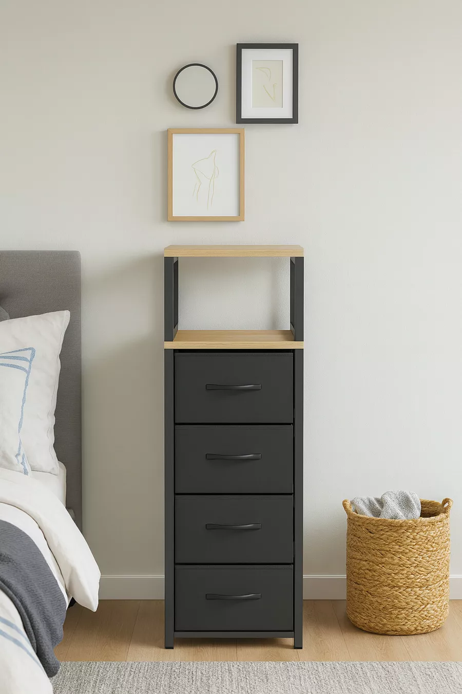 Commode à 2 étagères et 4 tiroirs en cuir, commode à tiroirs en cuir, organisateur polyvalent pour chambre à coucher