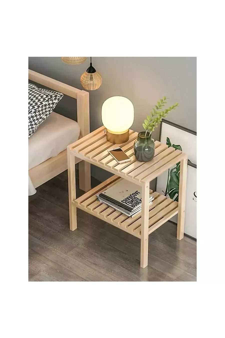 Table de chevet en bois pour chambre à coucher, table d'appoint polyvalente avec étagère sur pieds