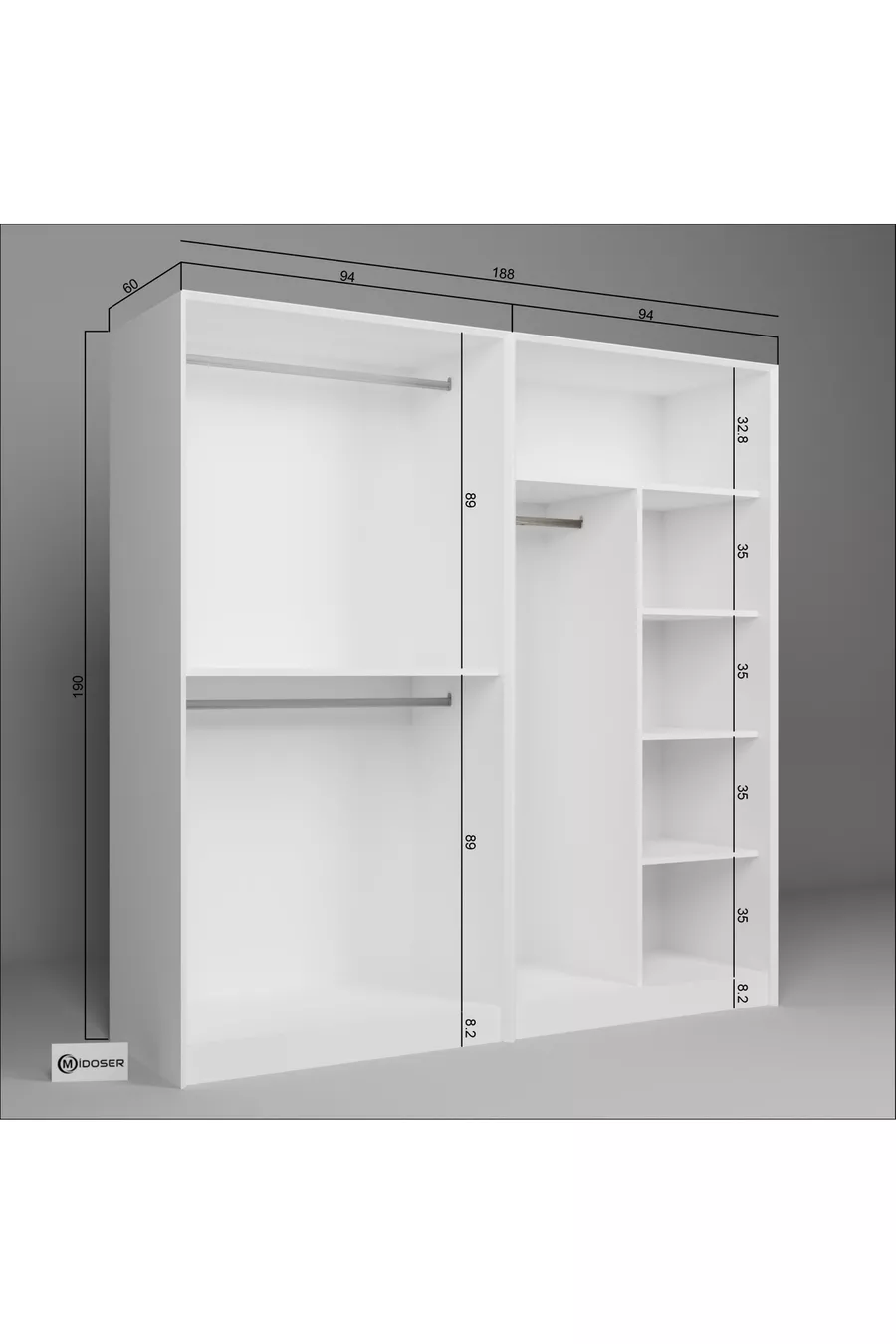 Armoire à vêtements Lucas 4 portes avec double tringle - Ensemble garde-robe blanc  cm