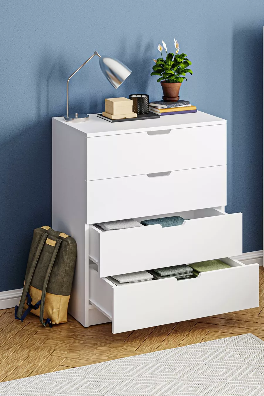 Commode Lento 4 tiroirs chambre à coucher chambre de bébé blanche
