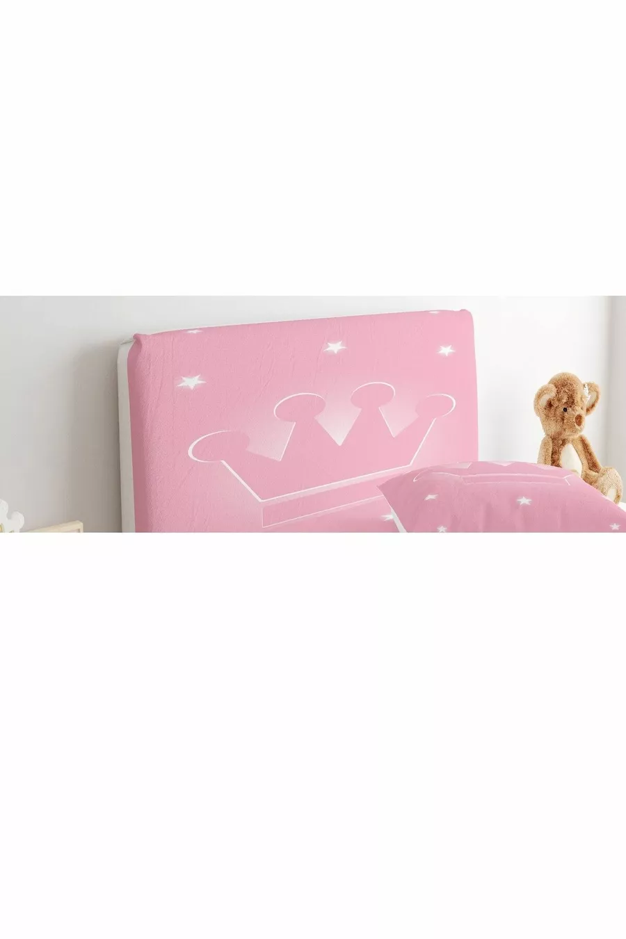 Housse de tête de lit rose avec couronne de roi