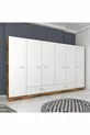 Armoire Rani  à large garde-robe, 6 portes, 2 tiroirs, 2 penderies, module unique, miniature noyer - blanc