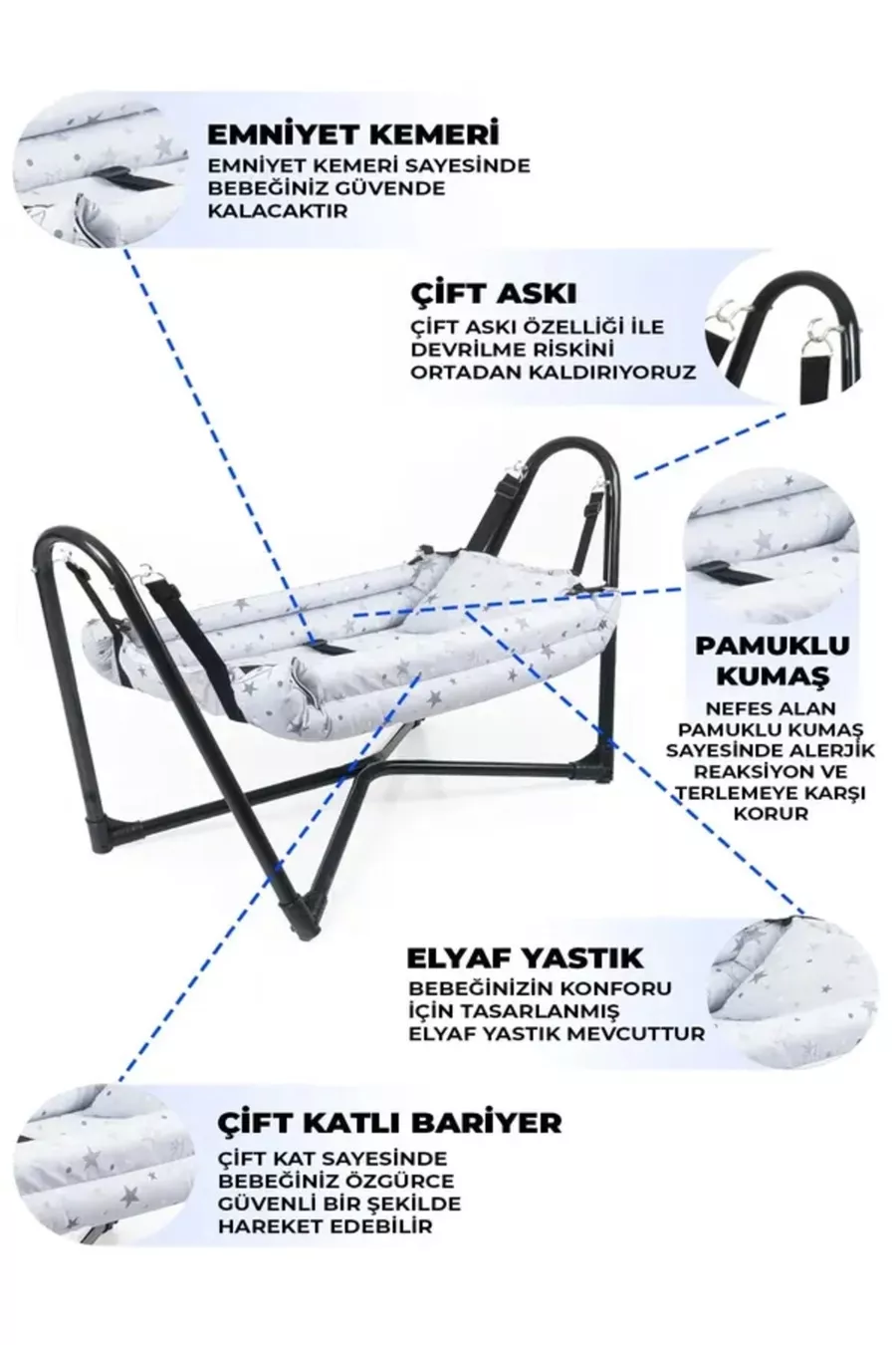 Hamac Berceau en Métal Neptün en Tissu Coton Gris