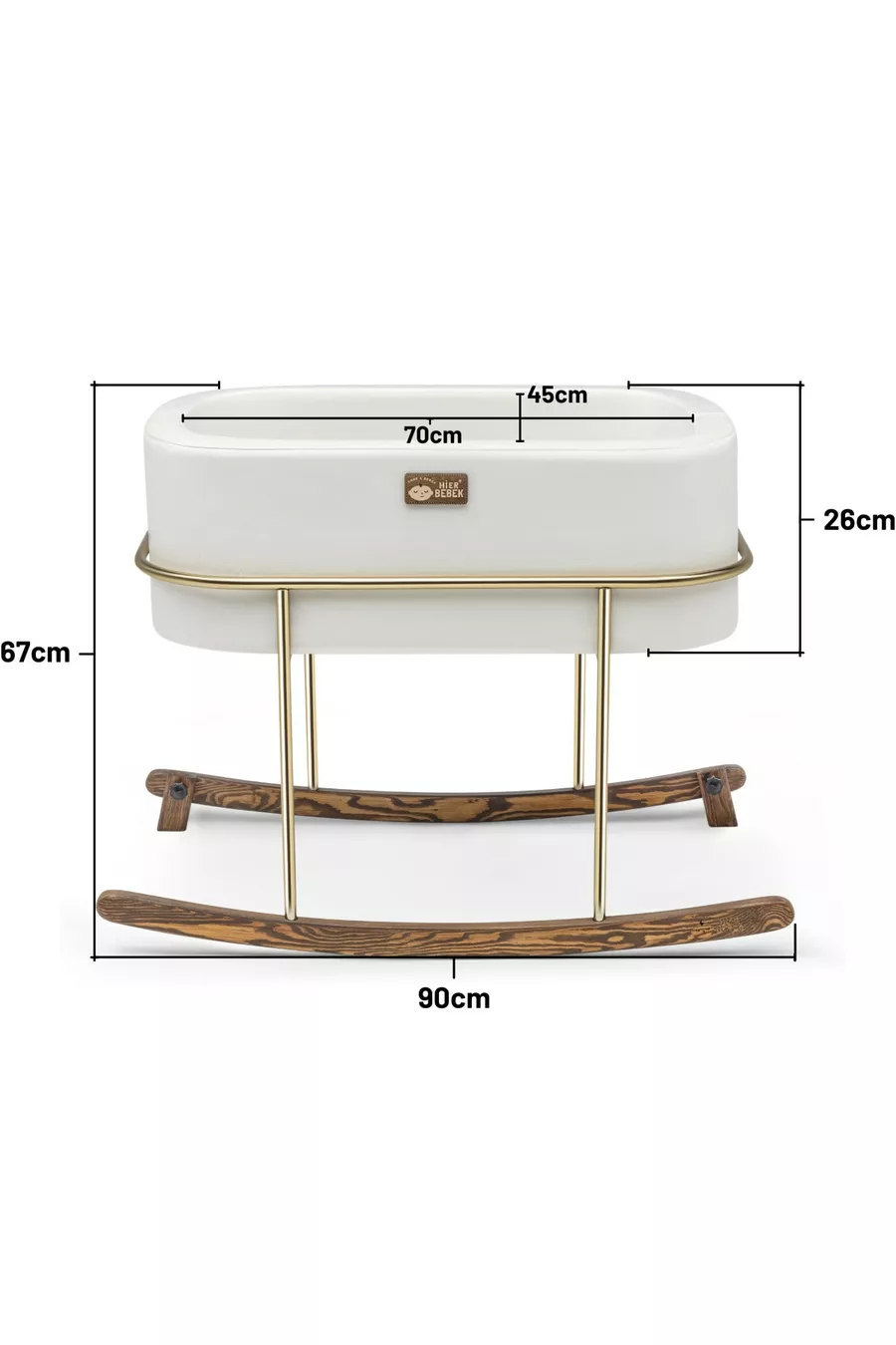 Berceau latéral pour bébé Anne, support doré, panier blanc