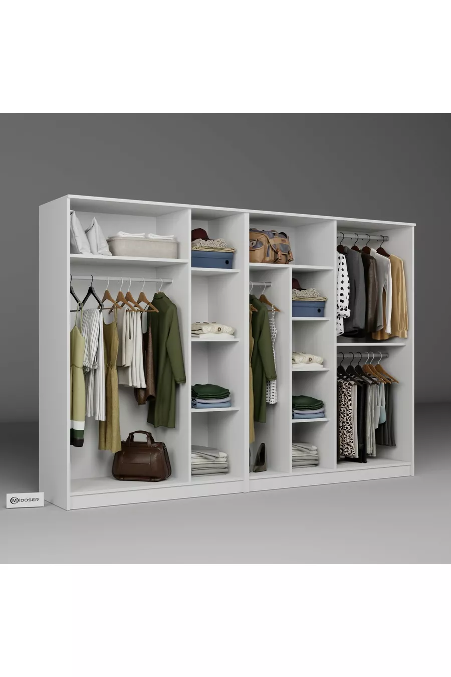 Armoire à vêtements série Kardelen blanche 7 portes  étagères  cm - Ensemble de garde-robe