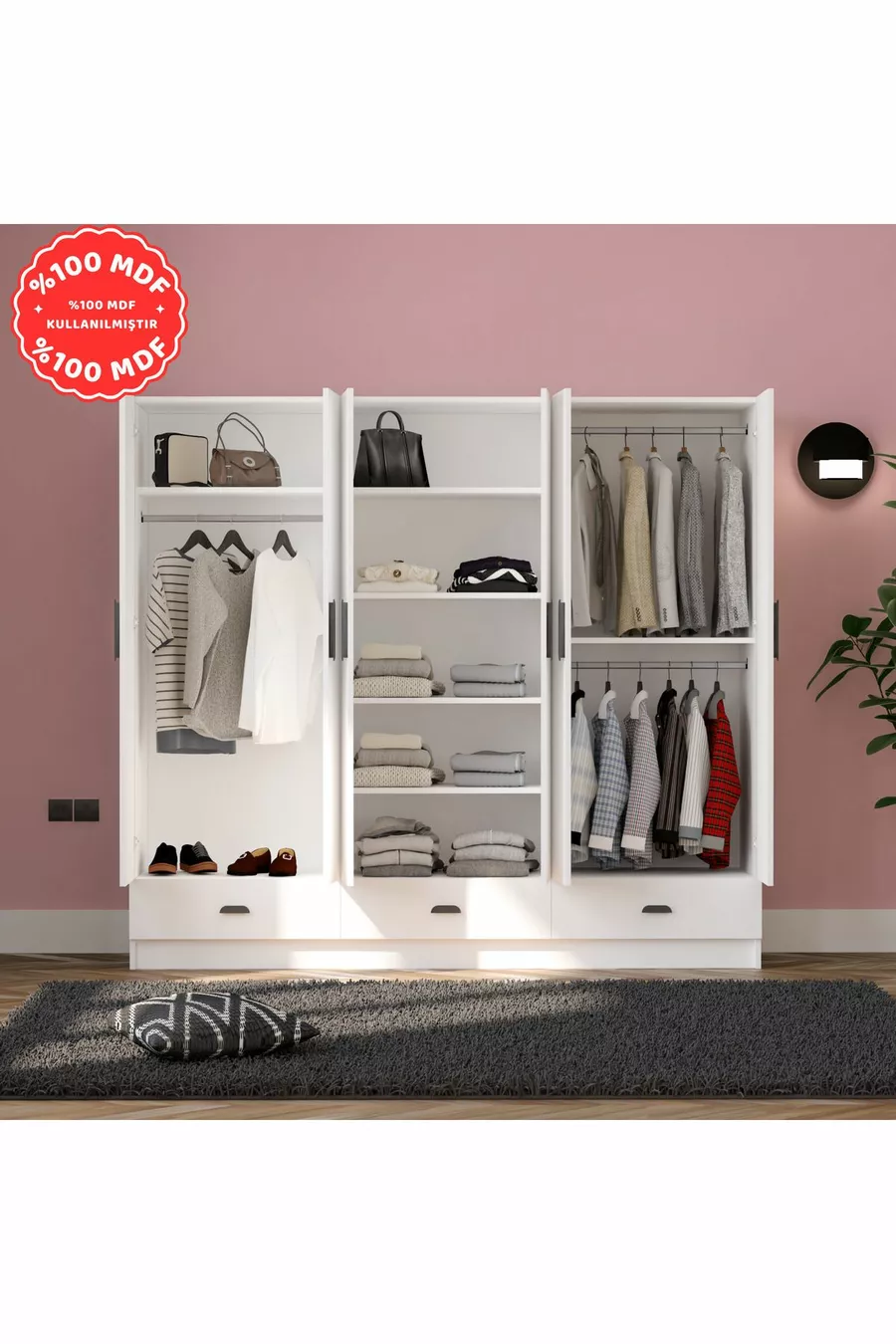 Armoire 6 portes 3 tiroirs İnci % MDF