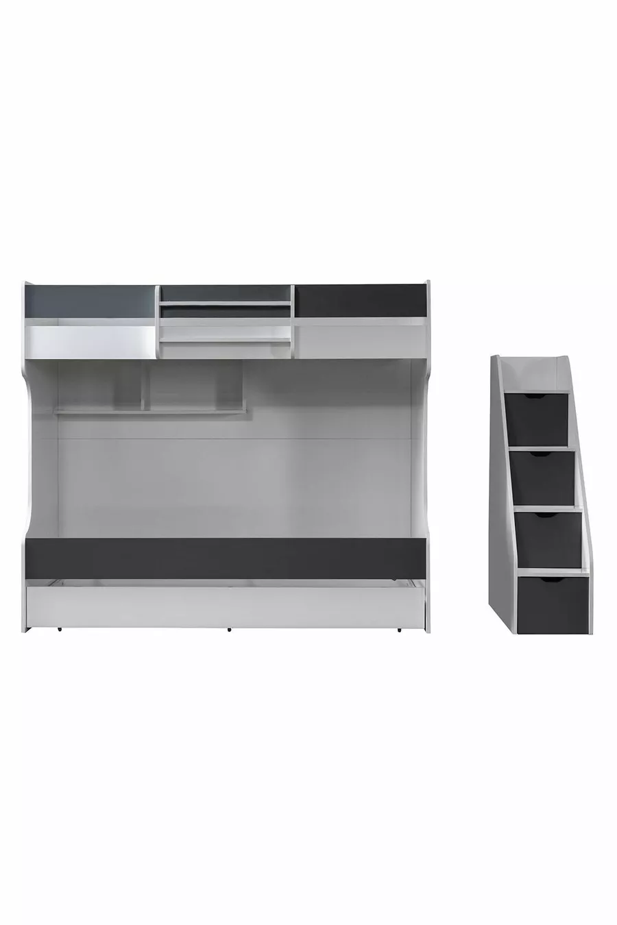 Lits superposés, Lit superposé Kardem avec tiroirs - Anthracite 3 matelas confort