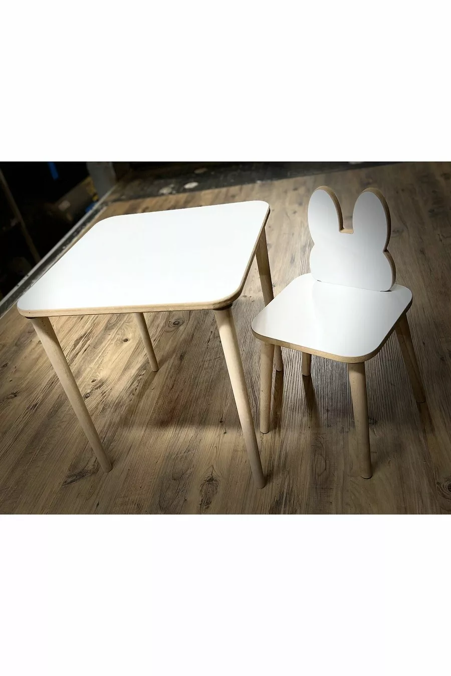 Ensemble table et chaises pour enfants, table d'activité, bureau, 1 table, 1 chaise, lapin blanc