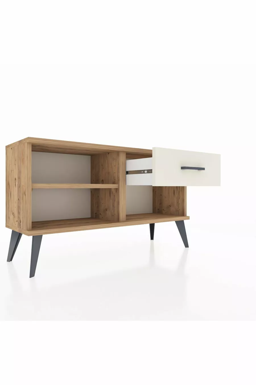 Commode Arges avec une étagère et un tiroir en pin-pin / quartz