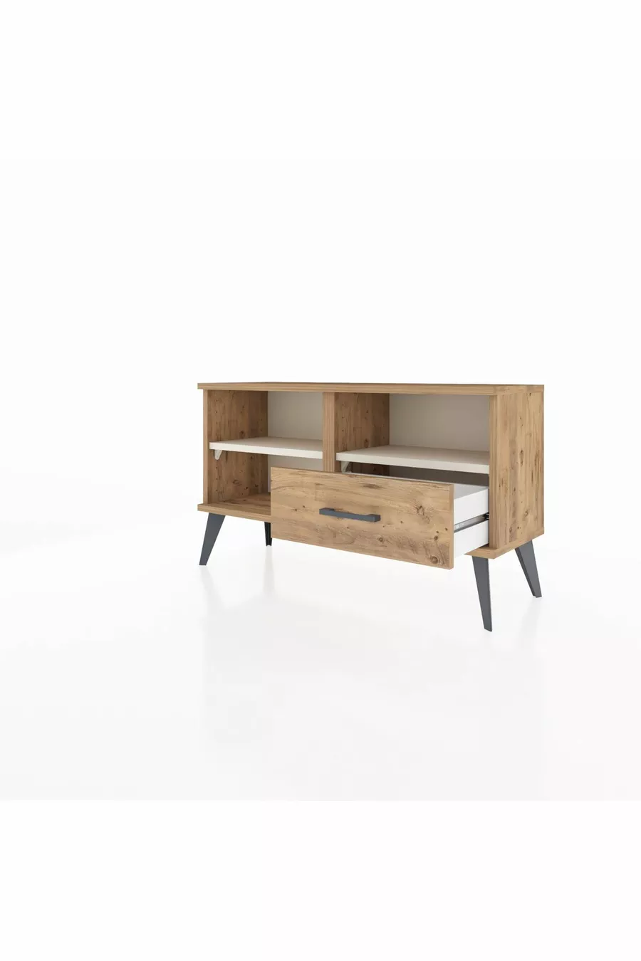 Commode Arges à 2 étagères et 1 tiroir Pin-Pierre de Lune / Pin