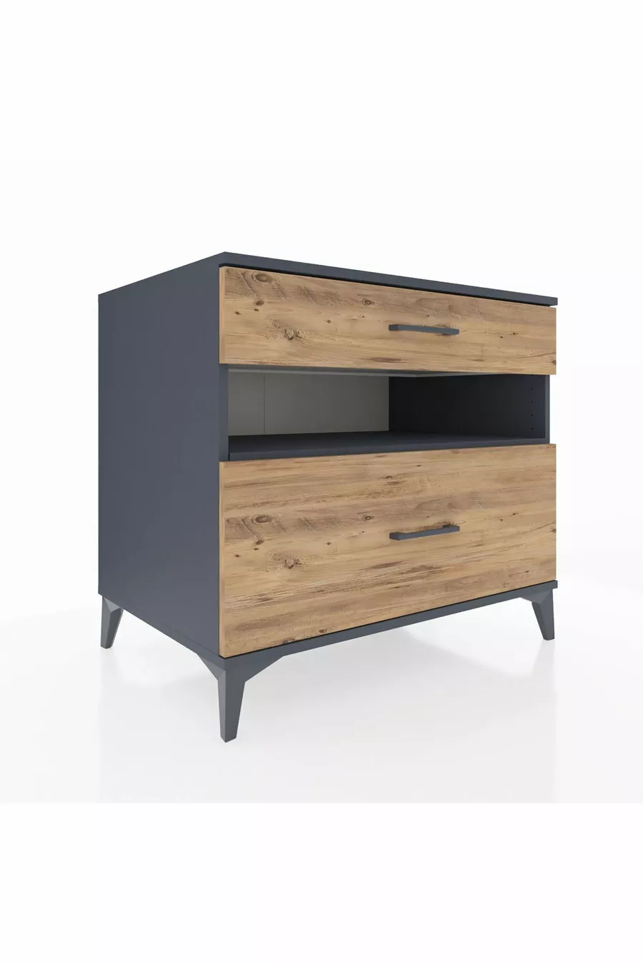 Commode Kronos à une étagère et deux tiroirs Anthracite-Pin