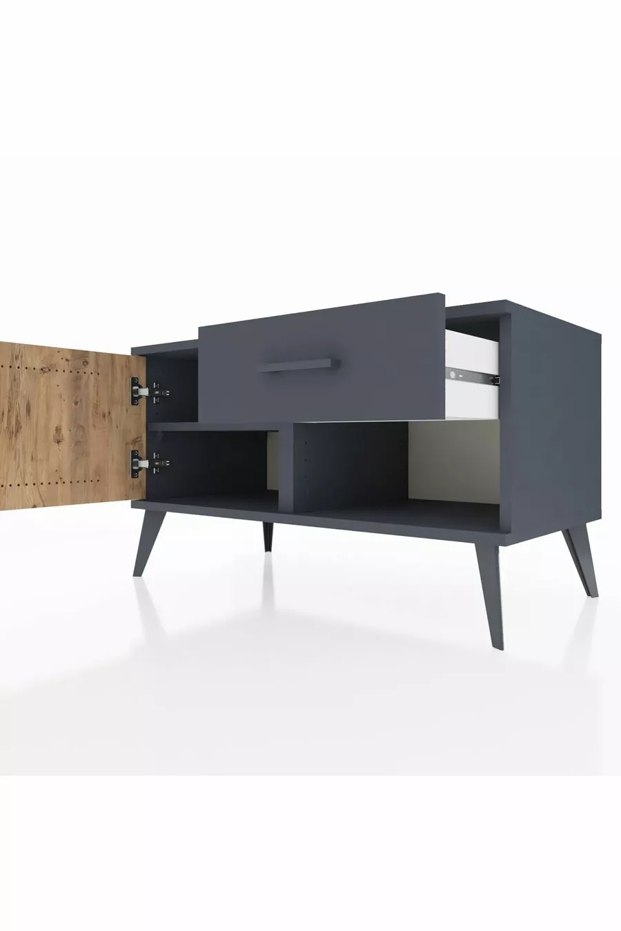 Commode Hyperion avec une seule étagère, un tiroir et une porte, Anthracite-Sapin/Anthracite