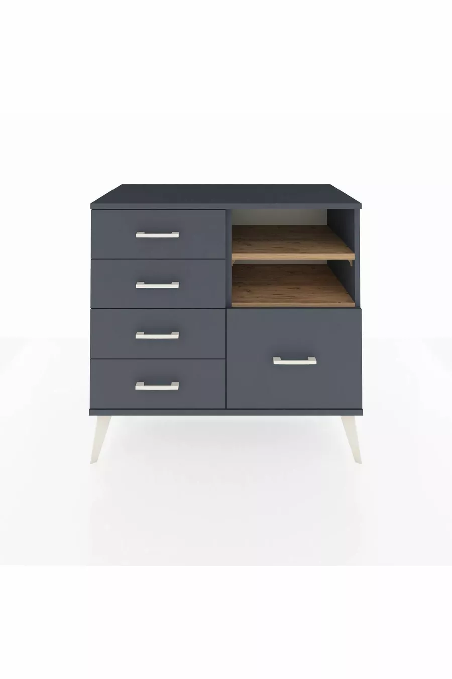 Commode Hyperion 2 étagères 5 tiroirs Anthracite-Sapin/Anthracite