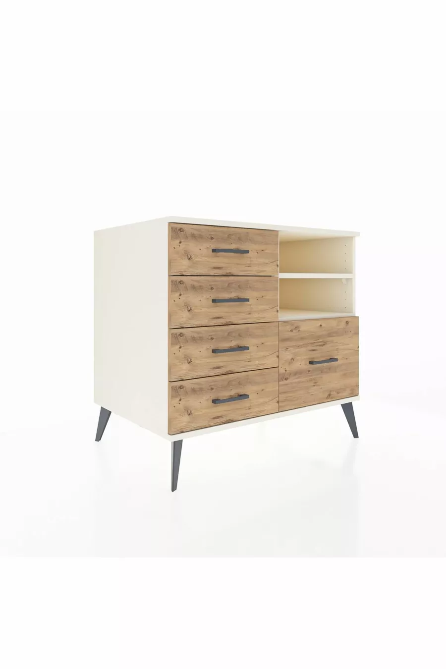 Commode Kronos 2 étagères 5 tiroirs Pierre de lune/Pin