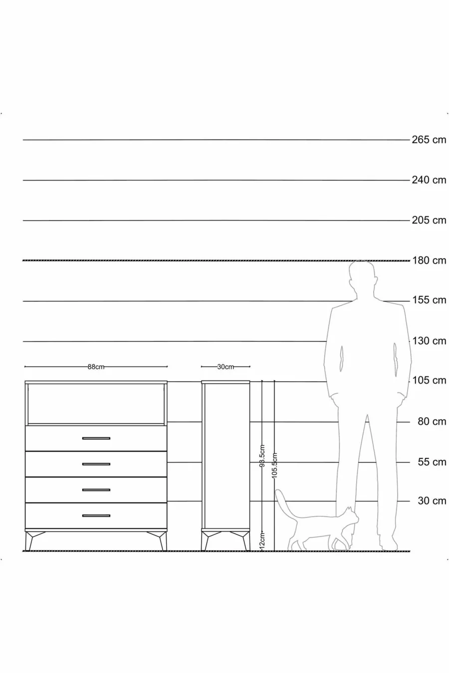 Commode Arges à une étagère et 4 tiroirs Anthracite-Anthracite