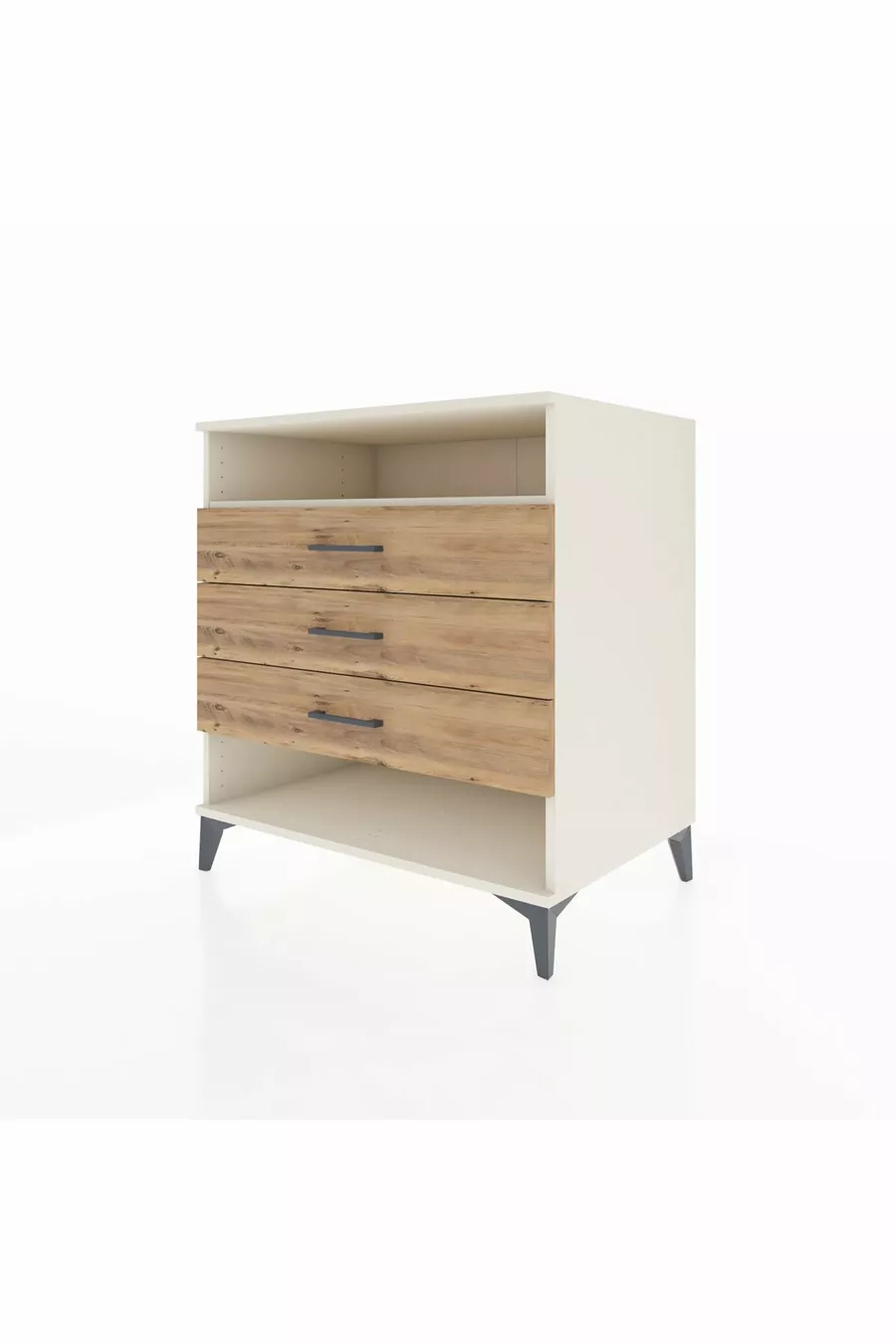Commode Kronos avec une étagère et 3 tiroirs, Pierre de lune-Pin