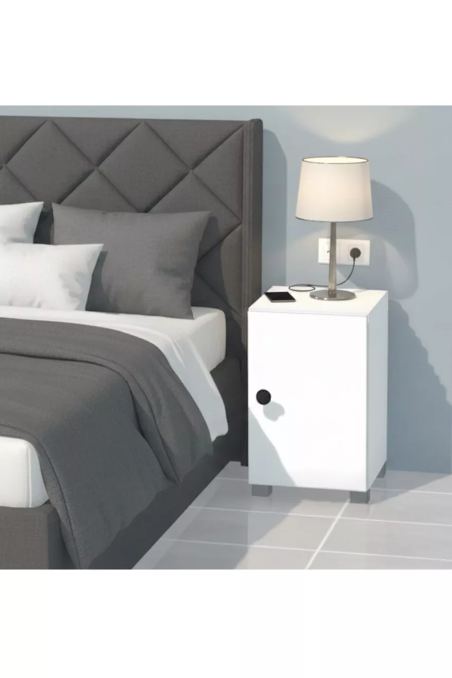 commode blanche simple Panama avec porte unique, ouverture à droite ou à gauche