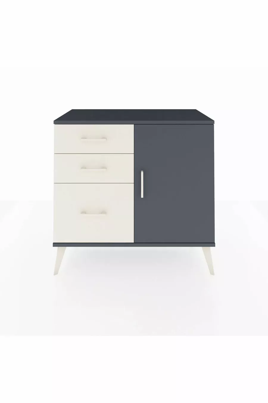 Commode Hyperion avec une seule étagère, 3 tiroirs et une porte, Anthracite-Anthracite/Gris pierre
