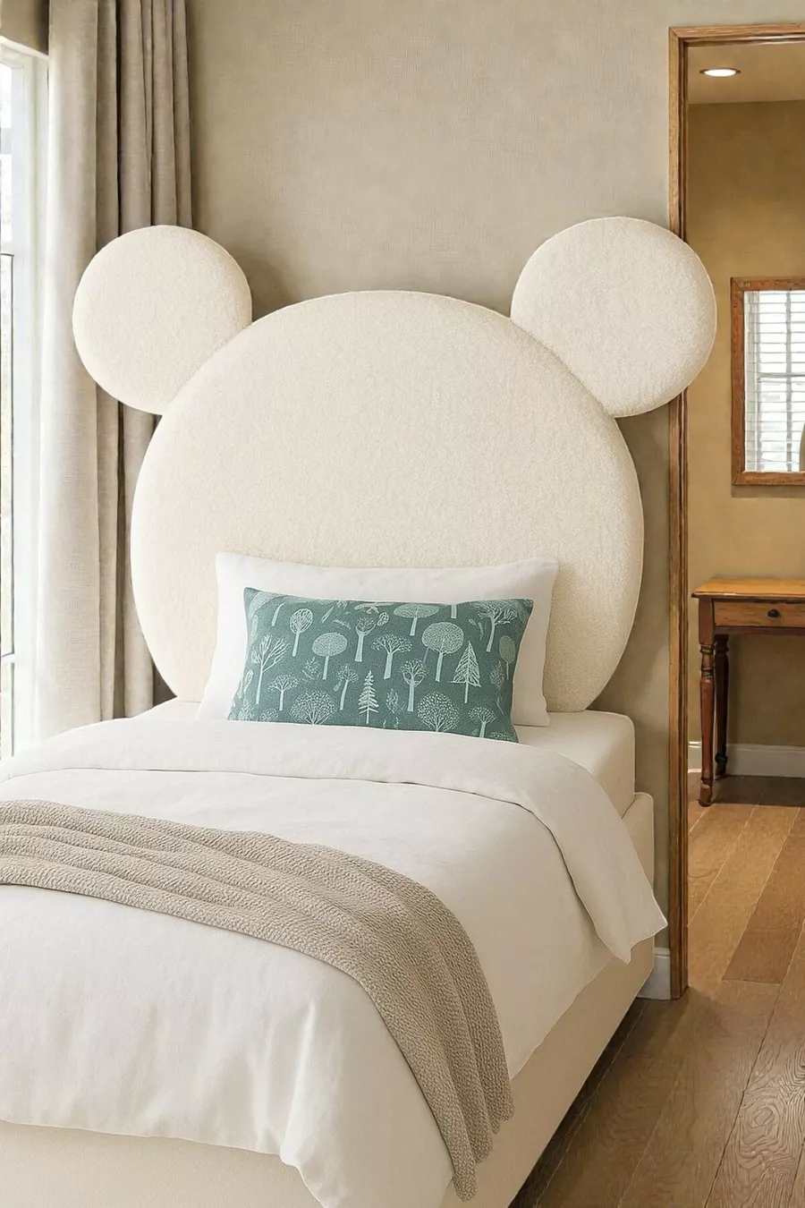 Tête de lit, peluche blanche, tête de lit simple avec coffre, tête de lit en peluche Mickey Mouse