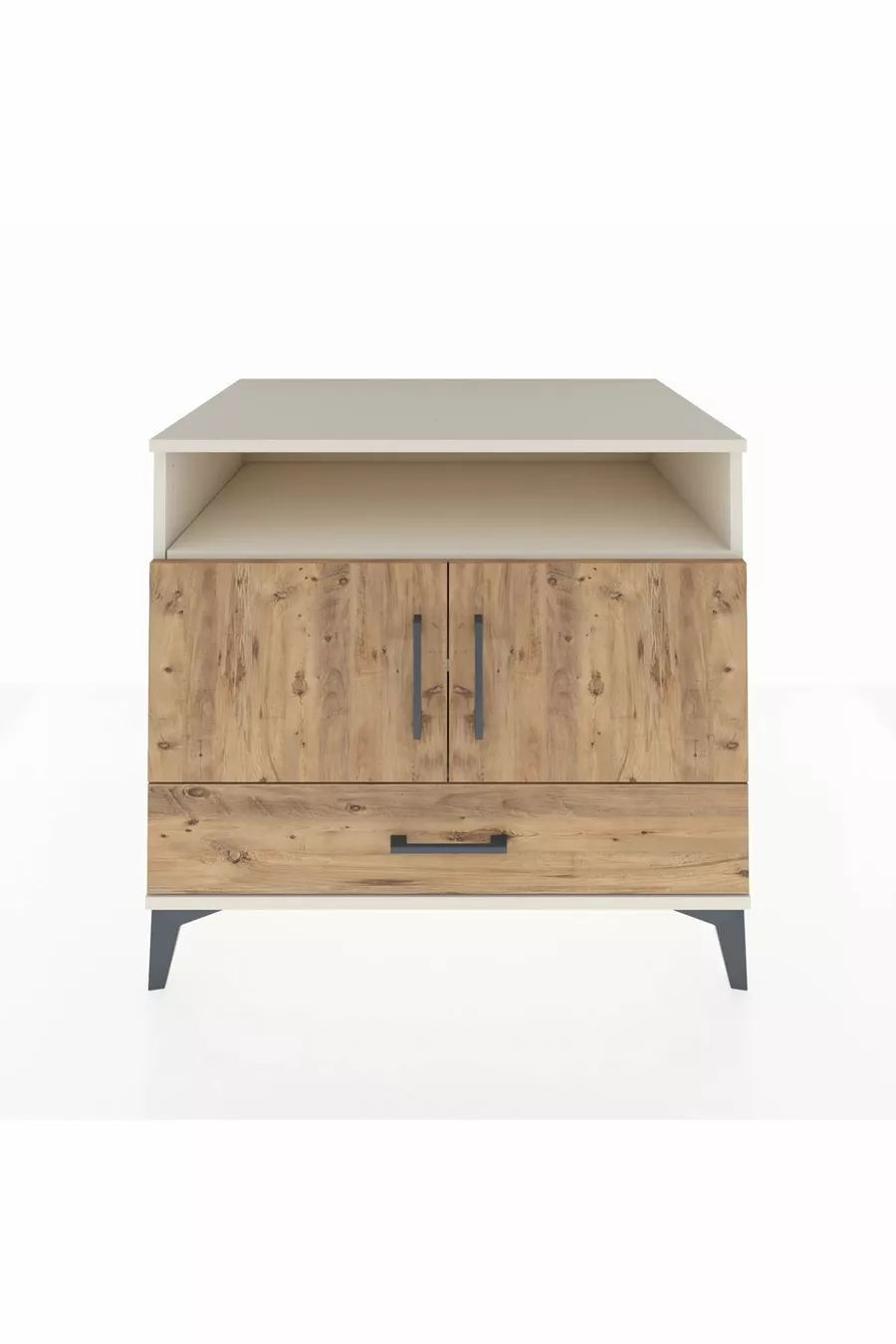 Commode Kronos avec 3 étagères, 1 tiroir et 2 portes, Pierre de Lune-Sapin