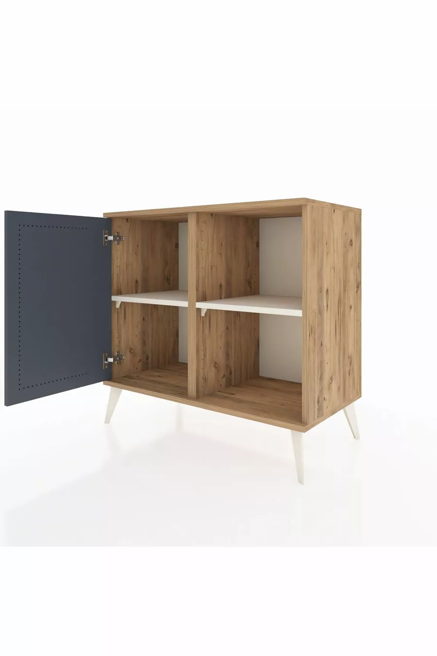 Commode Hyperion 2 étagères avec 1 porte Pin-Anthracite/Pierre de lune