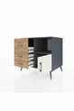 Commode Kronos à une étagère, 3 tiroirs et une porte, Anthracite-Pierre de lune/Pin