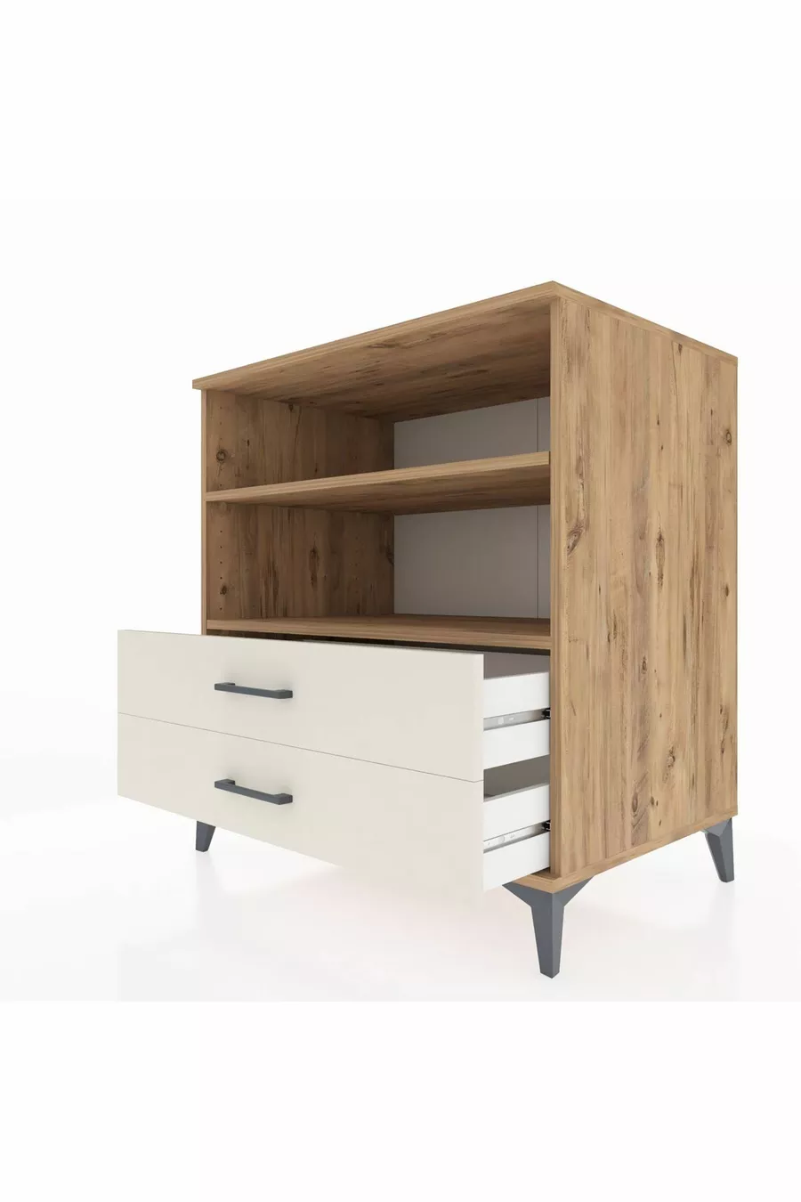 Commode Kronos avec 2 étagères et 2 tiroirs en pin et pierre d'onyx