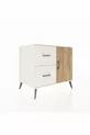 Commode Kronos à une étagère, 2 tiroirs et une porte, Pierre de Lune-Pin/Pierre de Lune