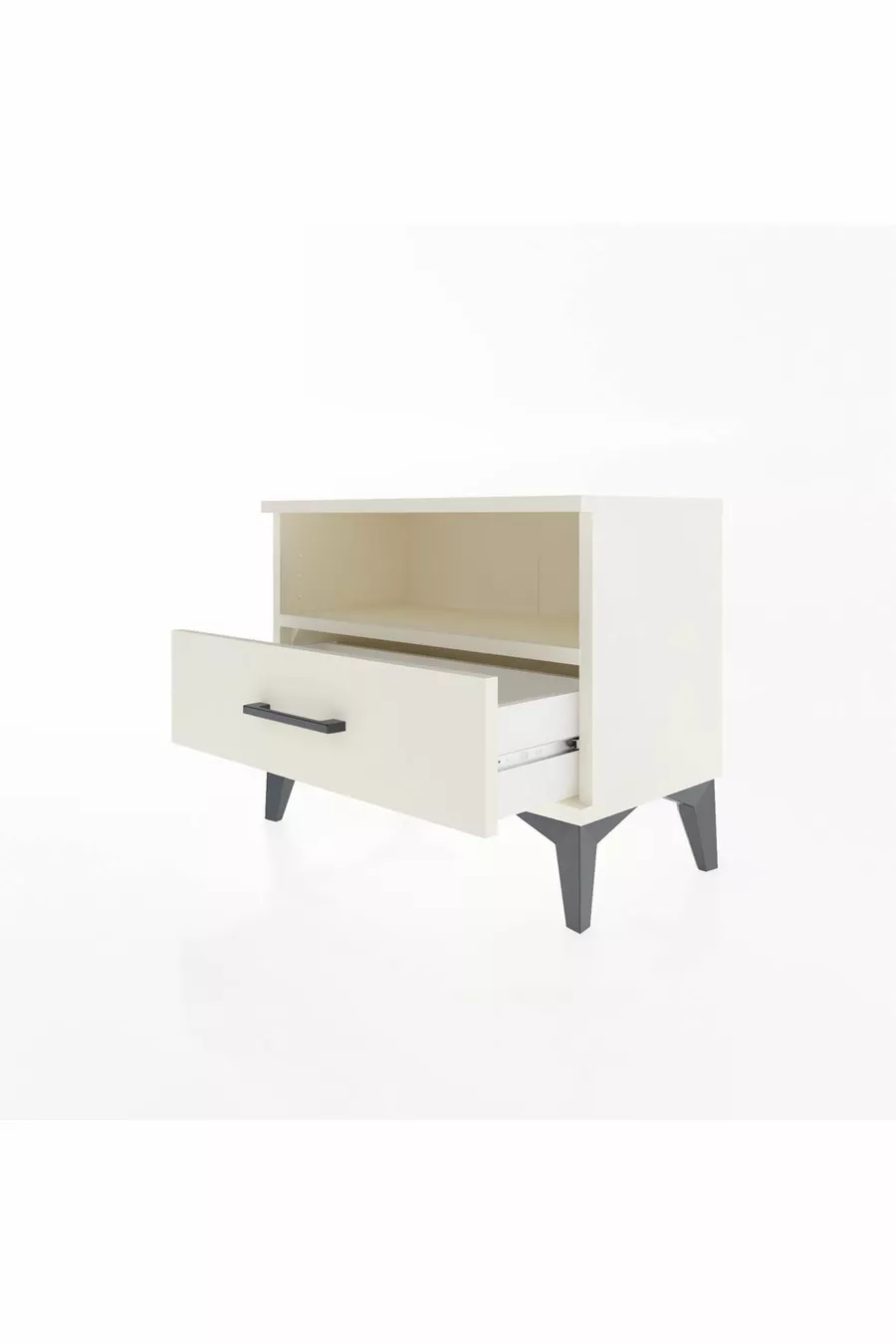 Table de chevet Arges à une étagère et un tiroir, couleur Pierre de Lune