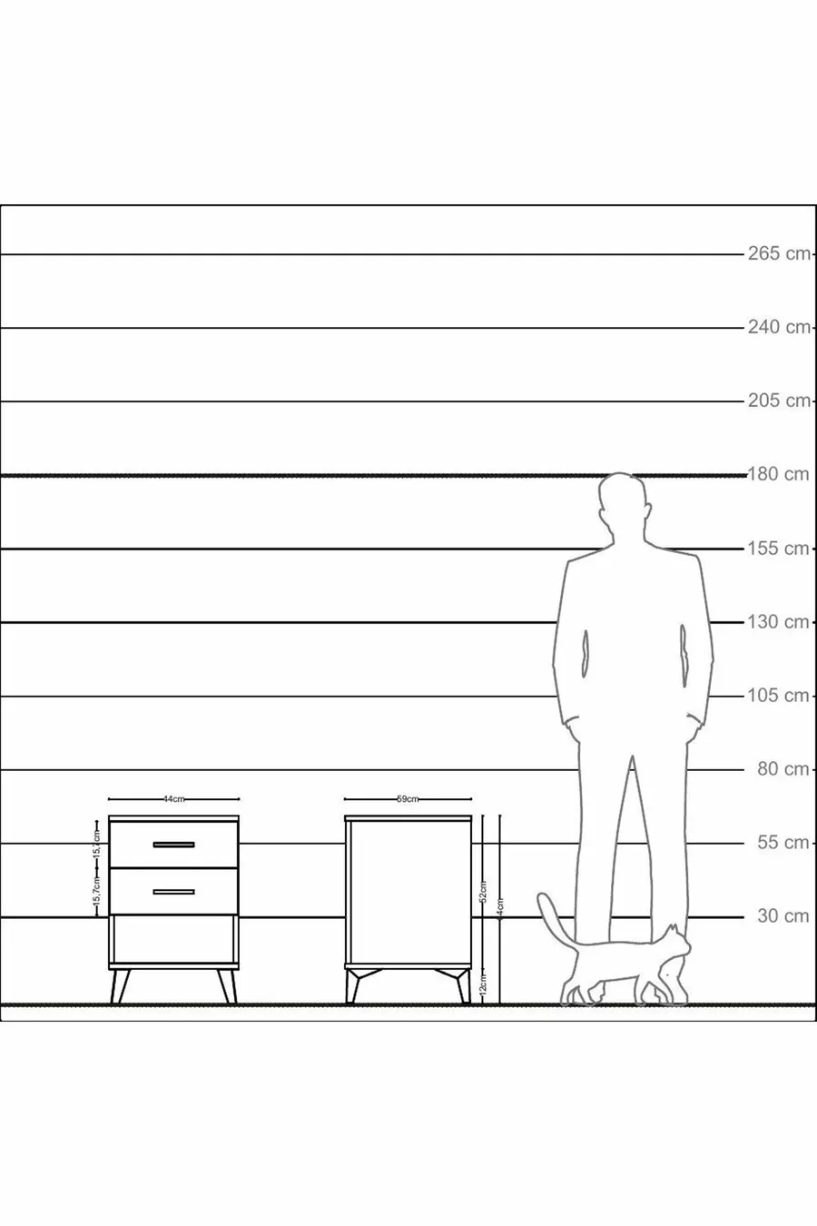 Table de chevet Kronos à 2 tiroirs Anthracite-Anthracite